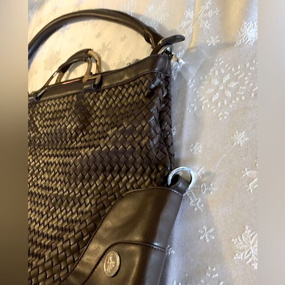 JM Convertible Handbag 3 Ways to Wear Brown Woven Vegan Leather Gorgeous - Picture 6 of 14